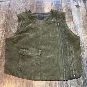 Diesel Suede Army Green Cropped Vest w/ Zipper Size Small